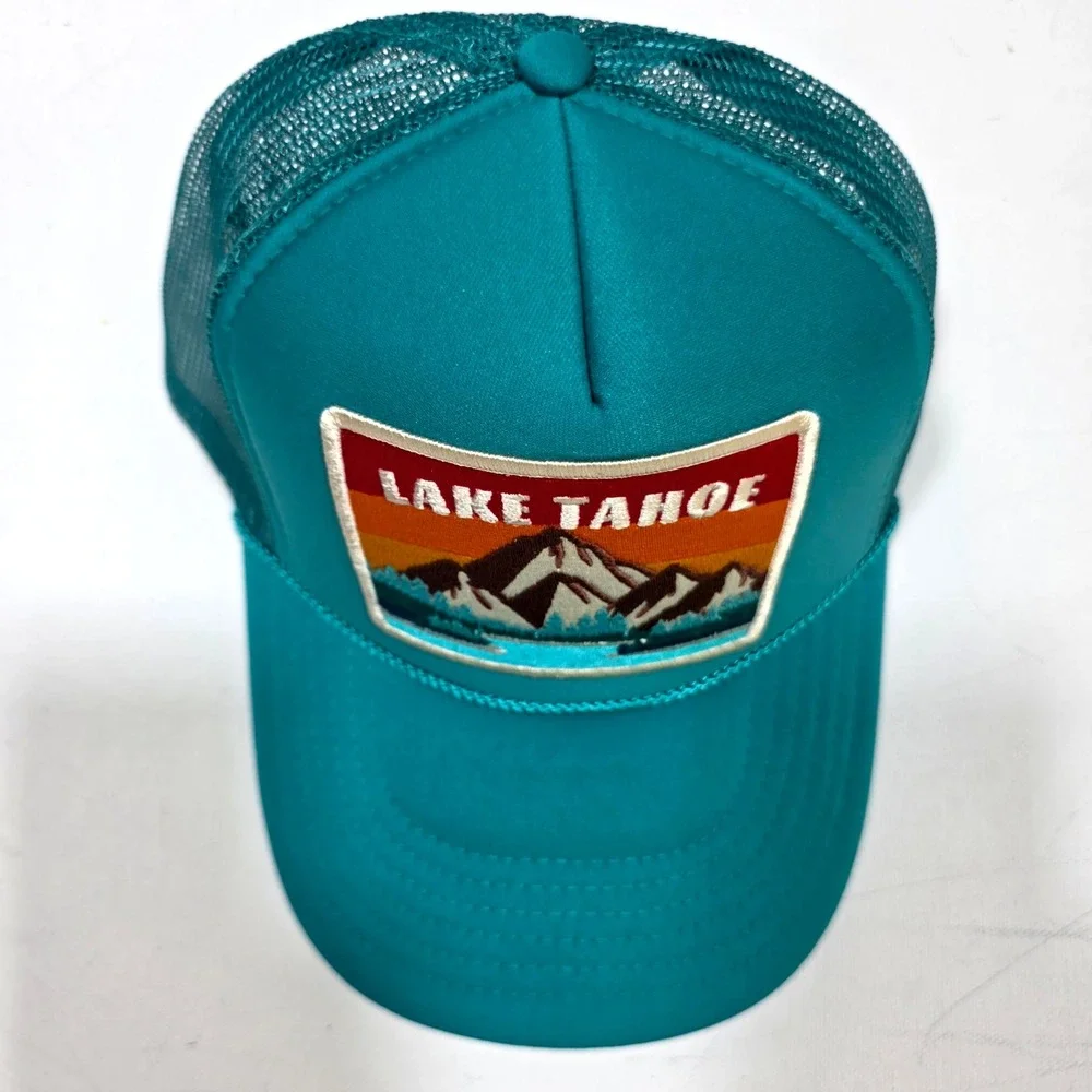 Port Sandz Lake Tahoe Trucker Hat Unisex OSFM Teal Mountain Patch Snapback Cap